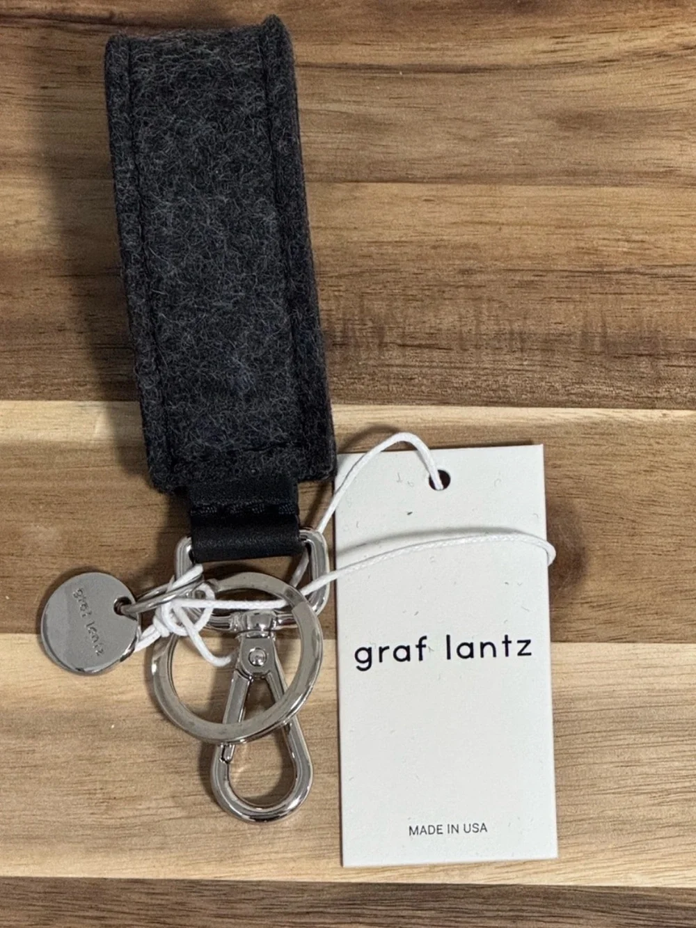 NWT Graf Lantz Merino Wool Felt Loop Key Fob Charcoal Black